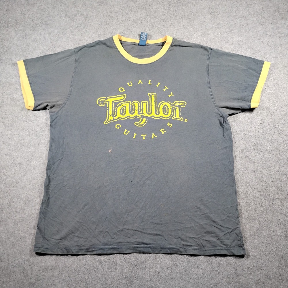 HYP Taylor Guitars Ringer T-Shirt Men's Large Gray Yellow Graphic Tee Cotton